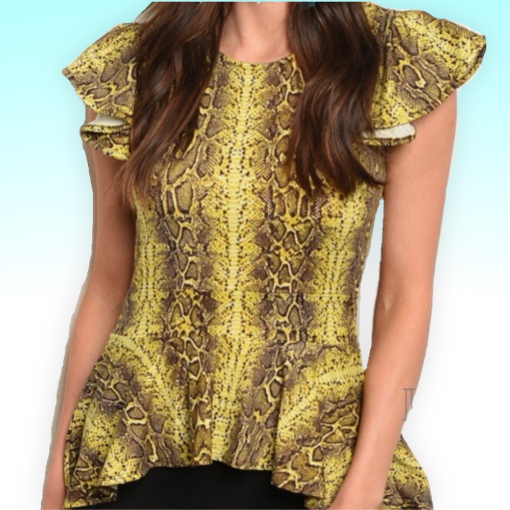 Lime Snake Skin Ruffle Sleeve Top